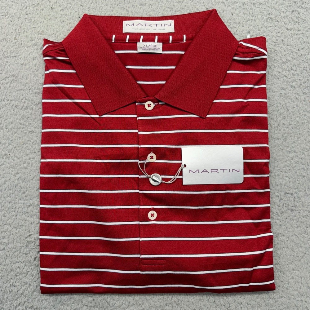 NWT Martin Golf 152M021 Mens XL Trophy Stripe Lisle Red White Pima Polo Shirt